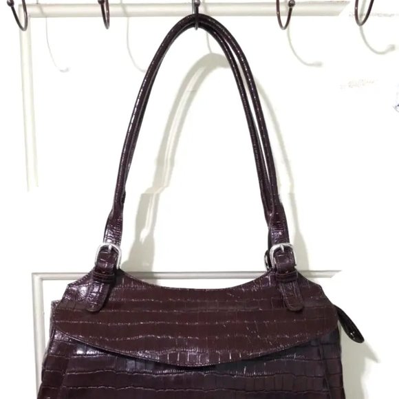 NEW MAXX New York Chestnut Red 100% Croco Embossed Leather Shoulder Bag Purse - Picture 6 of 16